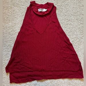 Red mock neck, deep V neck sweater tank